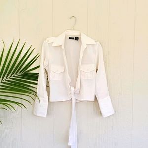 Wrap top tie or wrap waist.